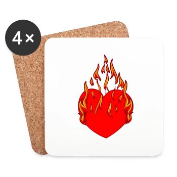 Coeur, Feu, Flamme, Enfer, Amour, Amour, Relation, - Dessous de verre (lot de 4) - blanc - Devant