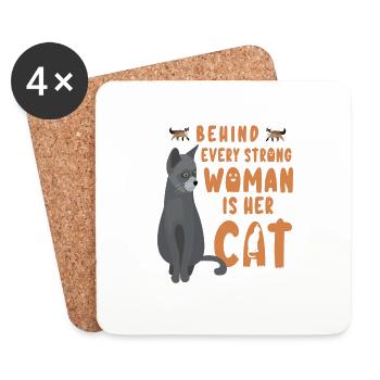 BEHIND EVERY STRONG WOMAN IS HER CAT 11 - Untersetzer (4er-Set) - Weiß - Vorne