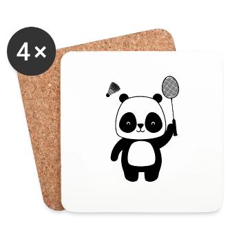 Badminton Panda cute and funny - Coasters (set of 4) - white - Front