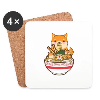 Katze Ramen Hund Shiba Inu Japanisch Kawaii Niedlicher Anime - Untersetzer (4er-Set) - Weiß - Vorne