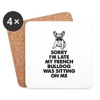 Je suis en retard, mon bouledogue Français - Dessous de verre (lot de 4) - blanc - Devant