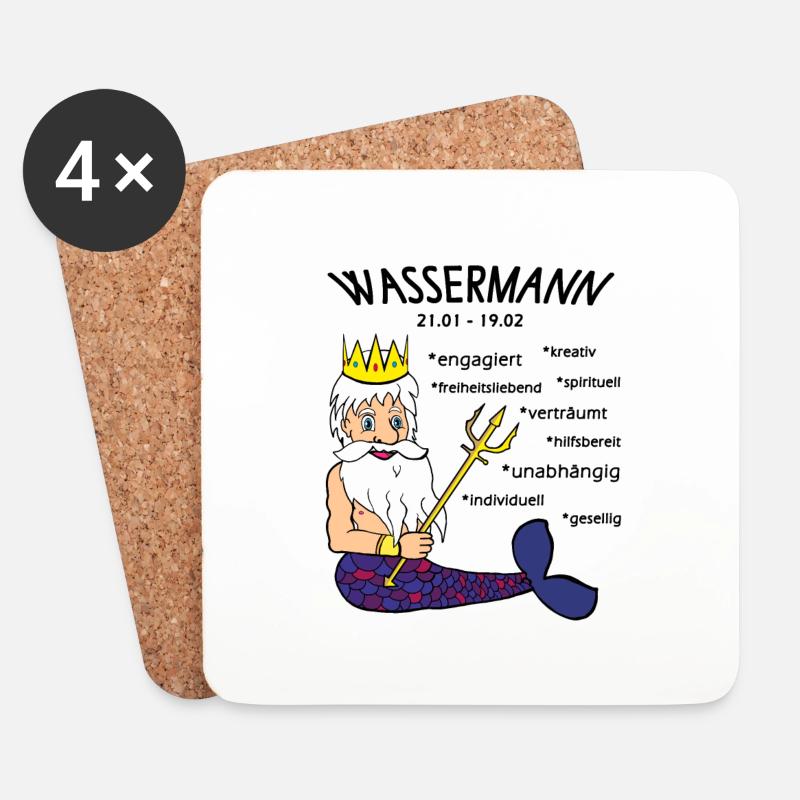 Sternzeichen Wassermann - Untersetzer (4er-Set) - Weiß