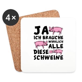 Schwein - Untersetzer (4er-Set) - Weiß - Vorne