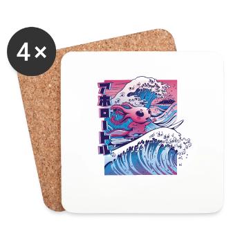 Axolotl Surf Vaporwave Japan Wave - Dessous de verre (lot de 4) - blanc - Devant