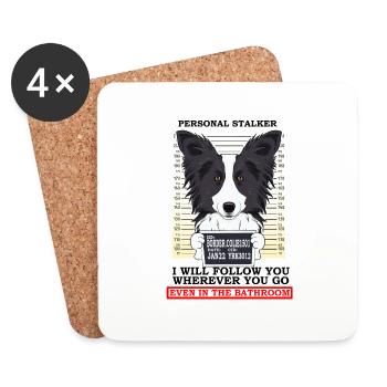 Border Collie Personal Stalker Follow You - Coasters (set of 4) - white - Front