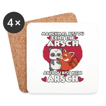 Lustiges Panda Partnerlook Valentinstag Pärchen - Untersetzer (4er-Set) - Weiß - Vorne