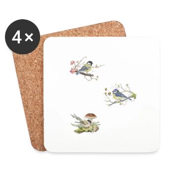 Meisen Paar Pärchen Liebevolle Aquarellzeichnung - Untersetzer (4er-Set) - Weiß - Vorne
