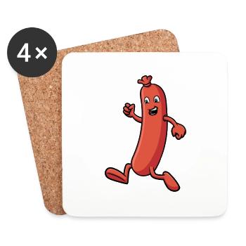 Wurst die rennt - Lustiges Illustration - Untersetzer (4er-Set) - Weiß - Vorne