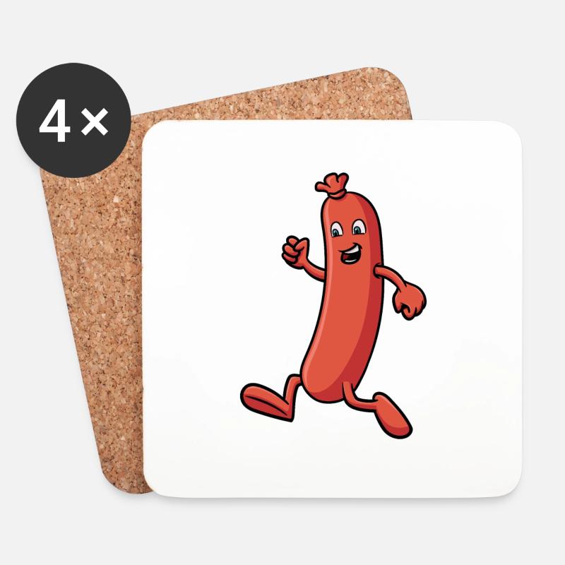 Wurst die rennt - Lustiges Illustration - Untersetzer (4er-Set) - Weiß