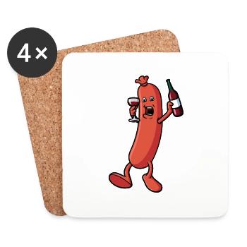 Wurst die Wein trinkt - Untersetzer (4er-Set) - Weiß - Vorne