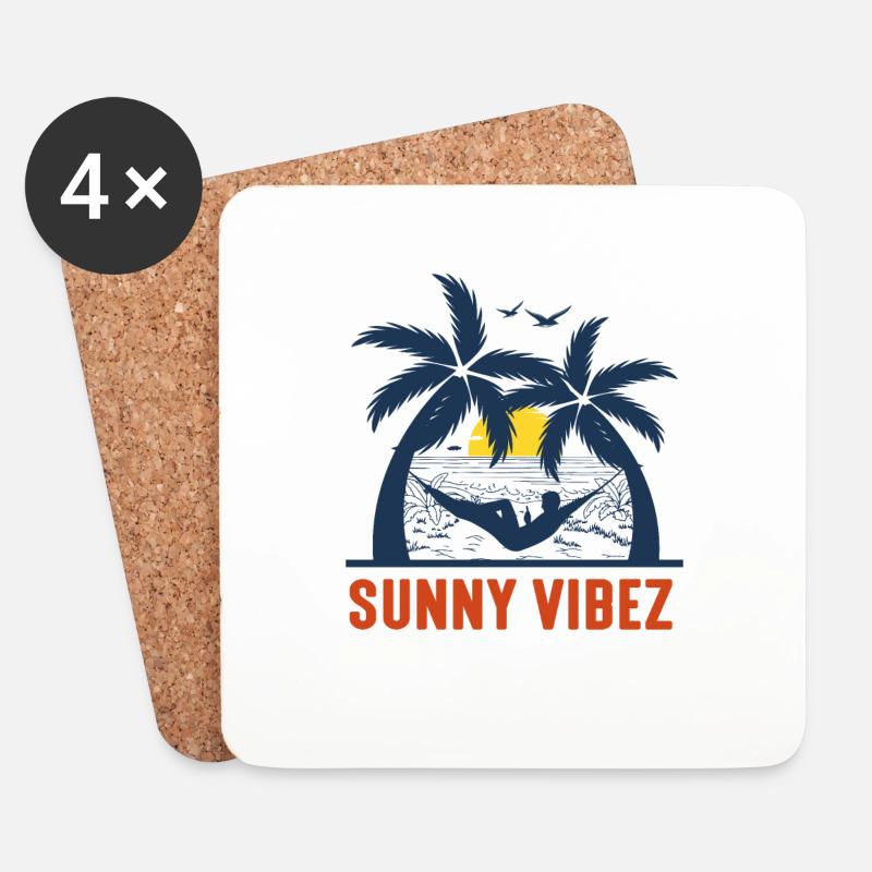 Sunny Vibez - Palm Beach - Untersetzer (4er-Set) - Weiß