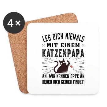 Leg dich niemals mit einem Katzenpapa an - Papa - Untersetzer (4er-Set) - Weiß - Vorne