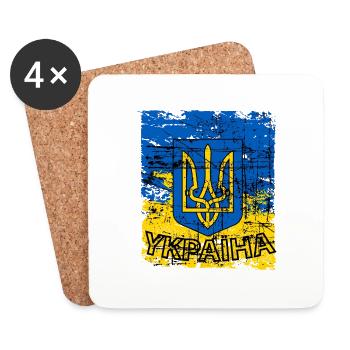 T-shirt de l’Ukraine avec armoiries et drapeau rétro - Dessous de verre (lot de 4) - blanc - Devant