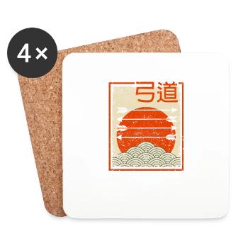 Retro Japanese Archery Kyudo Bow Arrow - Coasters (set of 4) - white - Front