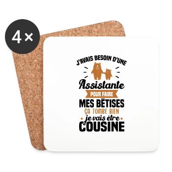 Je vais être cousine, humour cadeau future cousine - Dessous de verre (lot de 4) - blanc - Devant