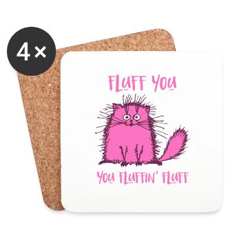 Fluff Du Lustige Rosa Katze - Untersetzer (4er-Set) - Weiß - Vorne