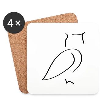 Owl Line Art - Minimalist - Coasters (set of 4) - white - Front