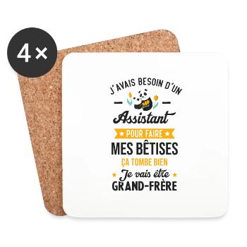 Je vais être grand frère, Cadeau futur frère - Dessous de verre (lot de 4) - blanc - Devant