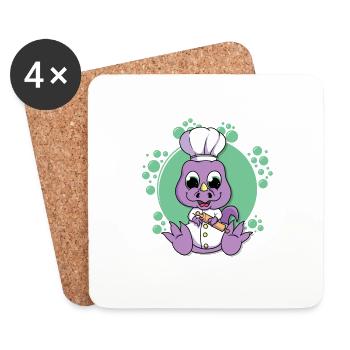Baby Dinosaur Shirt, Dinosaur Cooking Shirt, Cute - Coasters (set of 4) - white - Front