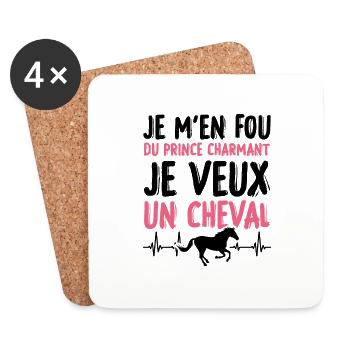 Je m'en fou du prince charmant je veux un cheval - Dessous de verre (lot de 4) - blanc - Devant