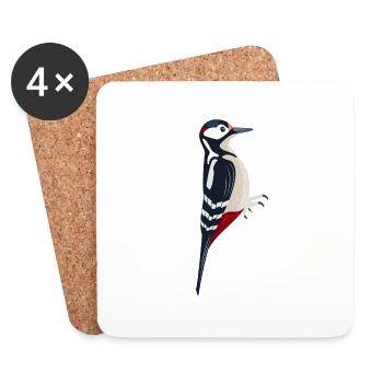 Great spotted Woodpecker Bird Illustration - Coasters (set of 4) - white - Front