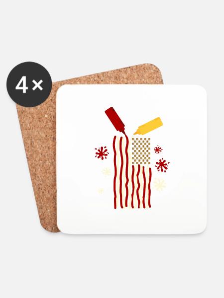 USA Flagge Ketchup Mayonnaise Grillen BBQ Burger - Untersetzer (4er-Set) - Weiß