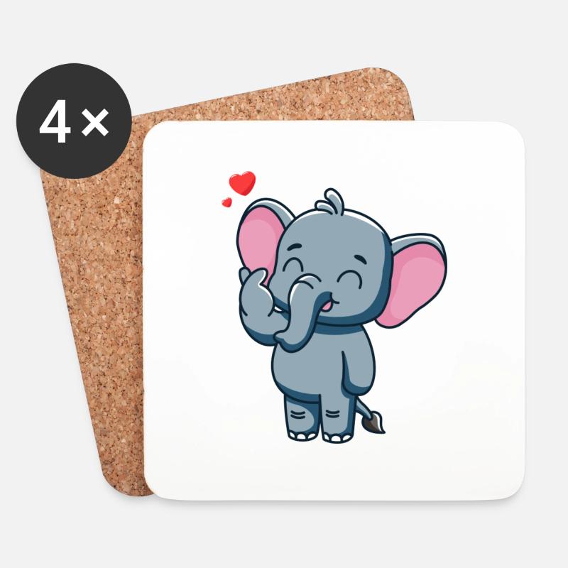 Süßer Baby Elefant mit Herz - Untersetzer (4er-Set) - Weiß