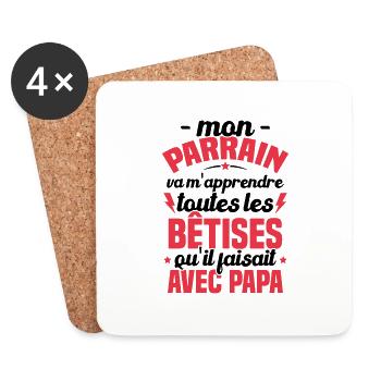 Mon Parrain Va M'apprendre Les Bêtises Humour - Dessous de verre (lot de 4) - blanc - Devant
