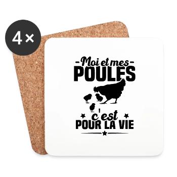 Moi et mes poules c'est pour la vie Humour cadeau - Dessous de verre (lot de 4) - blanc - Devant