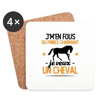 J'm'en fou du prince charmant je veux un cheval - Dessous de verre (lot de 4) - blanc - Devant