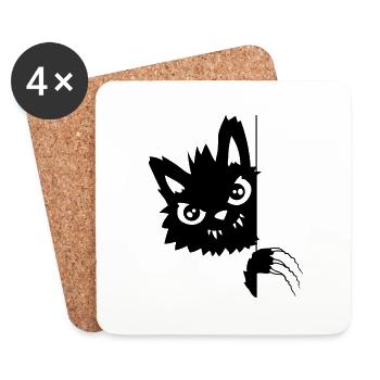 Scratching Evil Cat - Coasters (set of 4) - white - Front