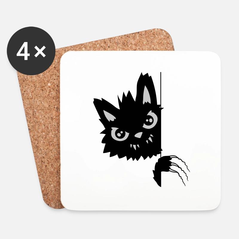 Böse Katze Kratzt - Untersetzer (4er-Set) - Weiß