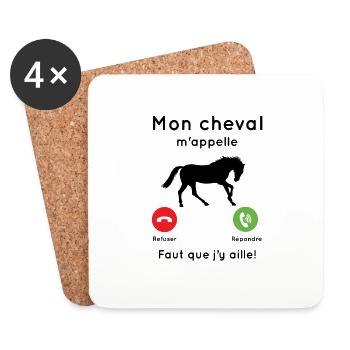 Mon cheval m'appelle faut que j’y aille Cadeau - Dessous de verre (lot de 4) - blanc - Devant