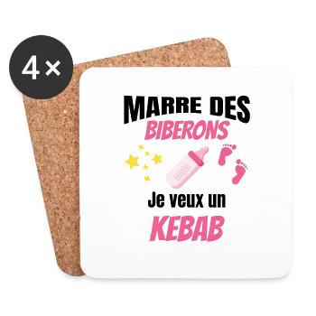 marre des biberons, je veux un kebab. Bébé - Dessous de verre (lot de 4) - blanc - Devant