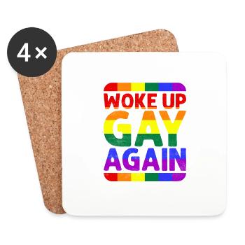 Woke Up Gay Again LGBT-Q Lesbienne Trans Queer - Dessous de verre (lot de 4) - blanc - Devant