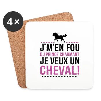 Je M'en Fous Du Prince Charmant Je Veux Un Cheval - Dessous de verre (lot de 4) - blanc - Devant