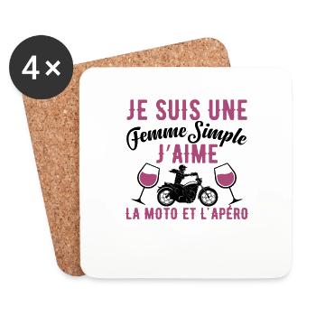 Femme Simple Qui Aime La Moto Et L'apéro - Dessous de verre (lot de 4) - blanc - Devant