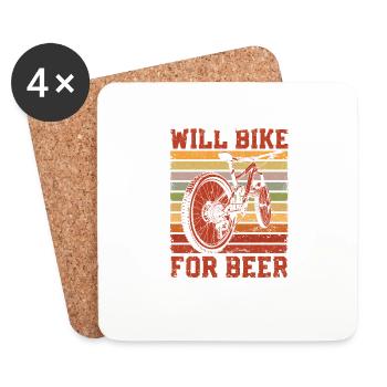 Will Bike For Beer Downhill Mountain Cycling - Coasters (set of 4) - white - Front