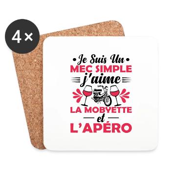 Mec Simple Qui Aime La Mobylette Et L'apéro - Dessous de verre (lot de 4) - blanc - Devant