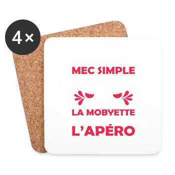 Mec Simple Qui Aime La Mobylette Et L'apéro - Dessous de verre (lot de 4) - blanc - Devant