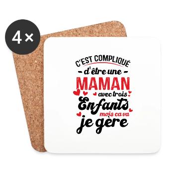 C'est compliqué d'être une Maman avec 3 Enfants - Dessous de verre (lot de 4) - blanc - Devant