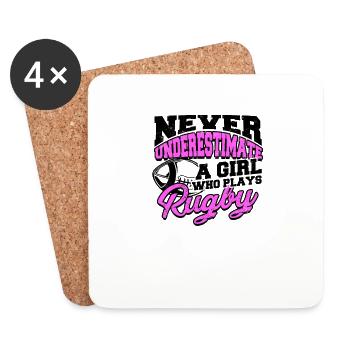 Ne sous-estimez jamais une fille qui joue au rugby - - Dessous de verre (lot de 4) - blanc - Devant
