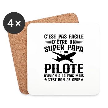 Je Suis Un Super Papa Et Pilote D'avion - Dessous de verre (lot de 4) - blanc - Devant