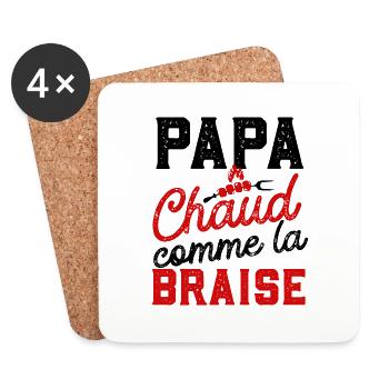 Papa chaud comme la braise cadeau humour barbecue - Dessous de verre (lot de 4) - blanc - Devant