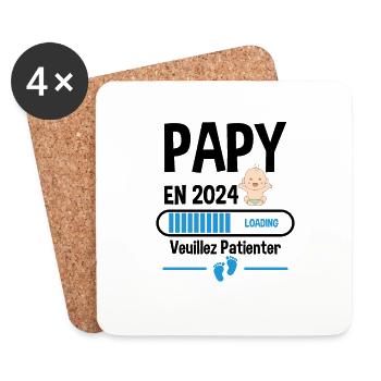 Futur Papy 2024 Grand-père Bébé Grossesse Cadeau - Dessous de verre (lot de 4) - blanc - Devant