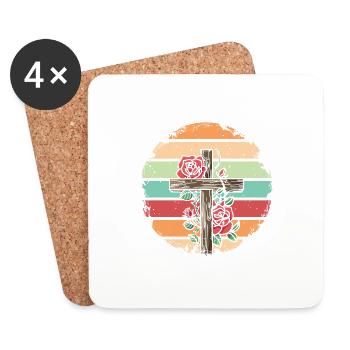 Retro Vintage Rosen Kreuz Design - Untersetzer (4er-Set) - Weiß - Vorne
