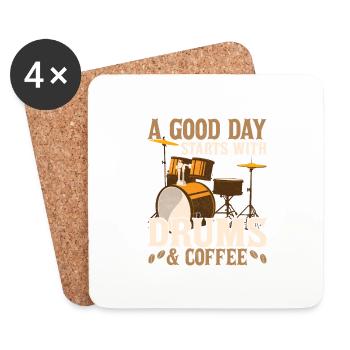 A Good Day Starts With Drums & Coffee Rock Drumme - Untersetzer (4er-Set) - Weiß - Vorne