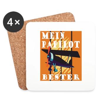 Papilot Papa ist Pilot Mein Held Bester Papa - Untersetzer (4er-Set) - Weiß - Vorne