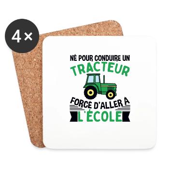 Forcé D'aller À L'école Cadeau Tracteur - Dessous de verre (lot de 4) - blanc - Devant