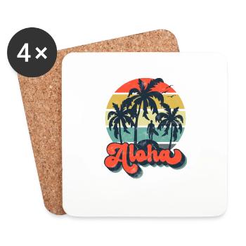Aloha Hawaiian Island Palm Beach Surfboard Surf - Coasters (set of 4) - white - Front